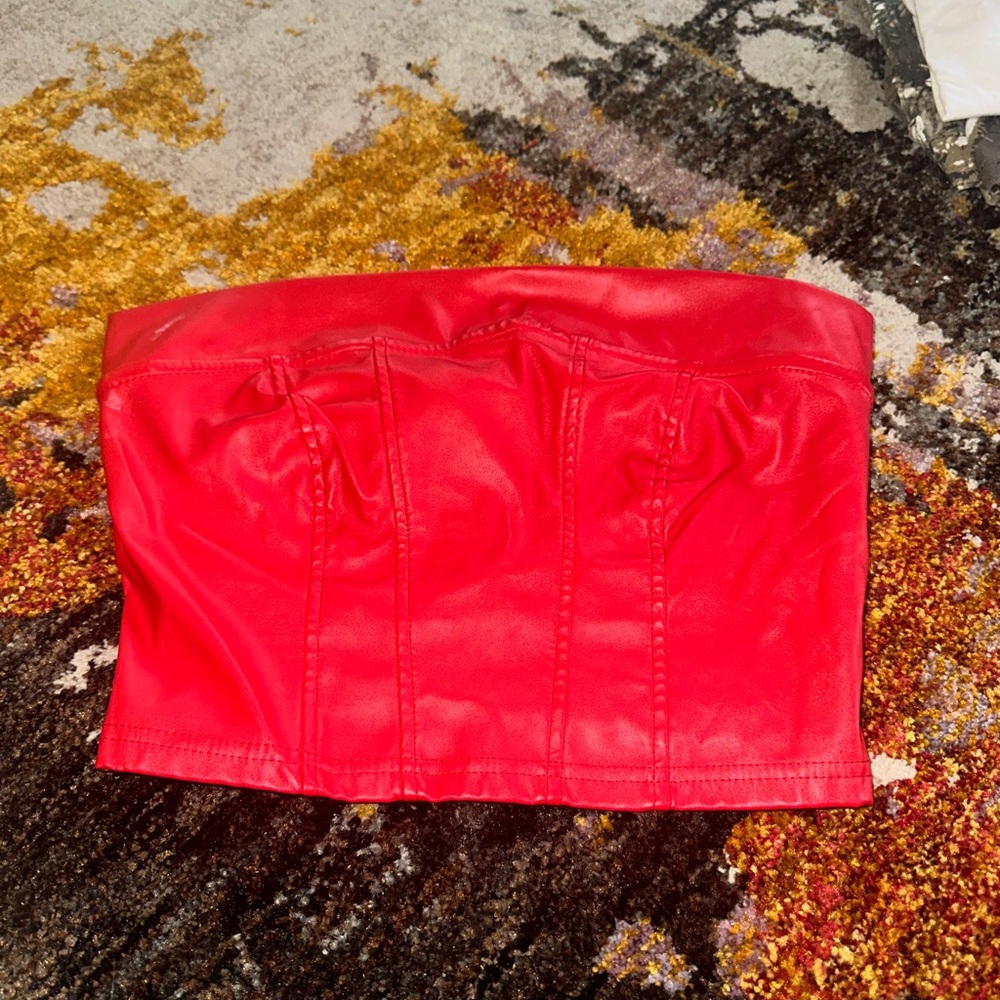 Red Faux Leather Bustier Top